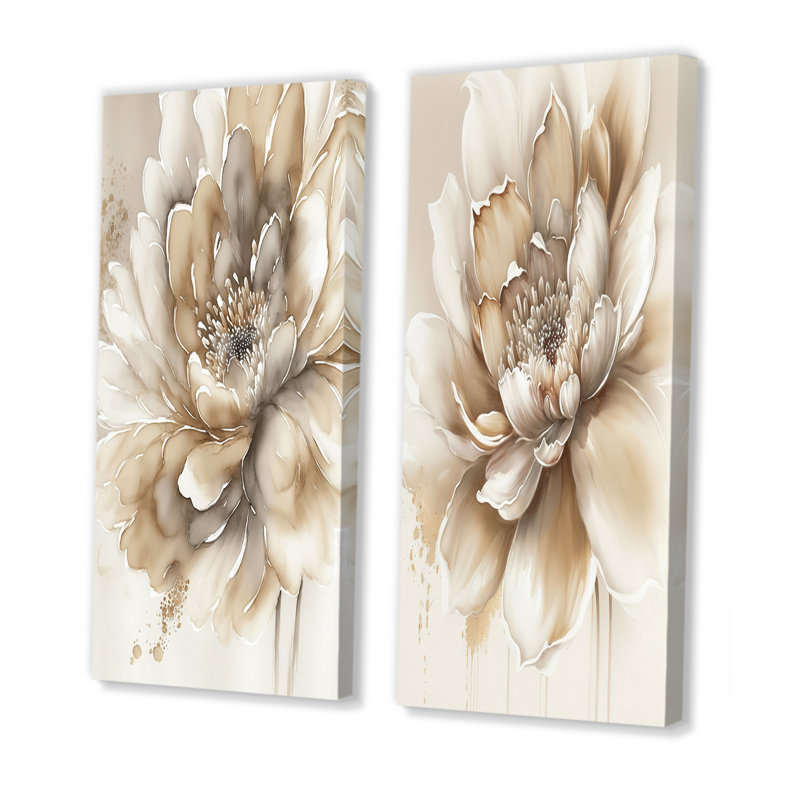 2 pièces sur toile - Fleur beige simple, H 40 po x l 40 po, Toile tendue