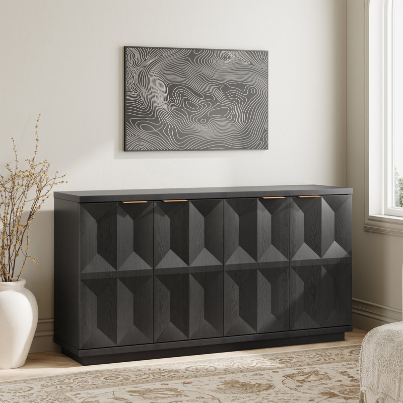 Designer Modern Textured 59'' Three-dimensional Relief Sideboard, Black