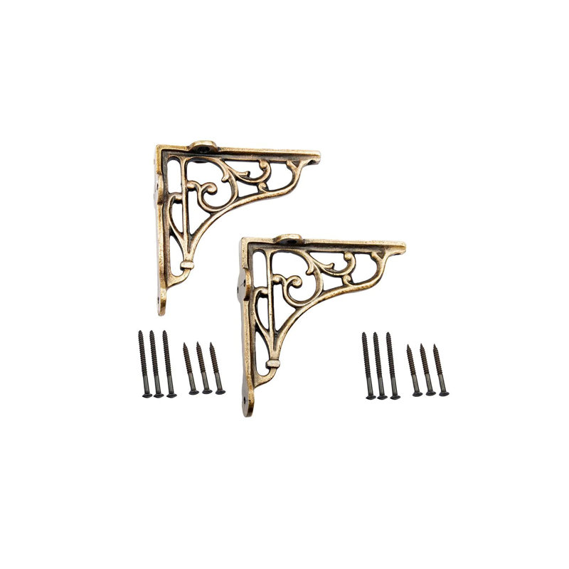 Classic Victorian Scroll Shelf Brackets - Pair In Antique Brass 4X4 Inches