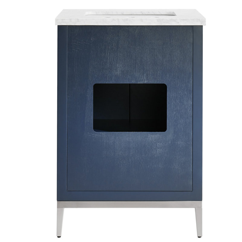 Bungalow 24" Freestanding Standard Single Bathroom Vanity with Top, Silver/Navy Blue