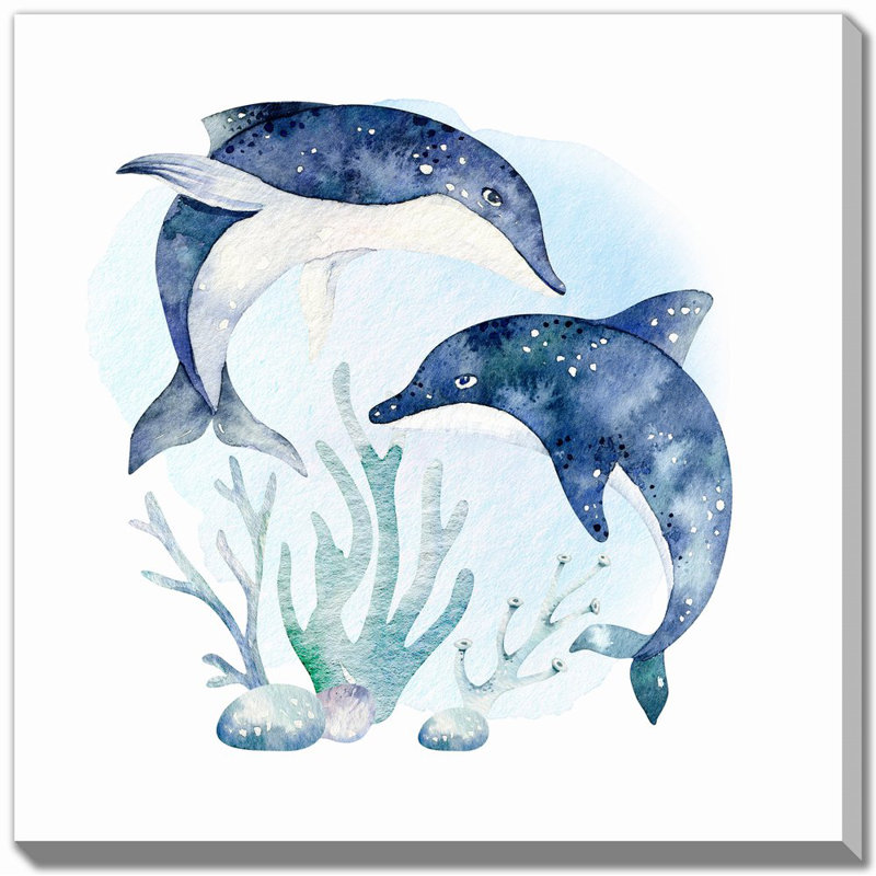 Dauphins, art mural sur toile, Sans cadre, H 24 po x l 24 po