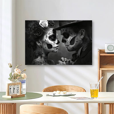 Day Of The Dead Mexican Woman Sugar Skull Vintage Art, Large Gallery Wrapped Canvas Wall Art Print for Living Room & Bedroom