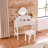 White Compact Makeup Vanity Table, Dressing Table Set with Stool Space-Saving for Small Spaces