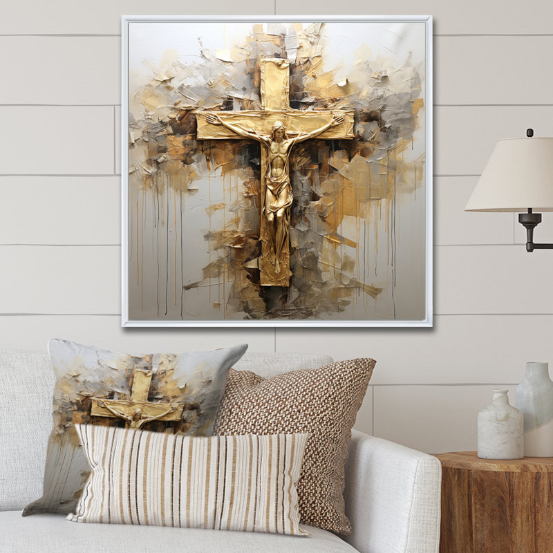 Décoration murale Minimalisme, Jésus, croix I, H 16 po x l 16 po x P 1 po, Cadre flottant blanc