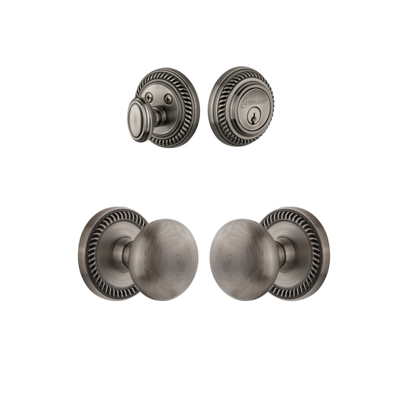 Complete Newport Entry Knob Set with Deadbolt, Antique Pewter