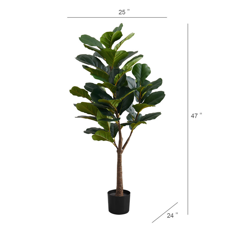 Arbre à feuilles de violon artificiel réaliste de 119 cm de hauteur, en pot noir.