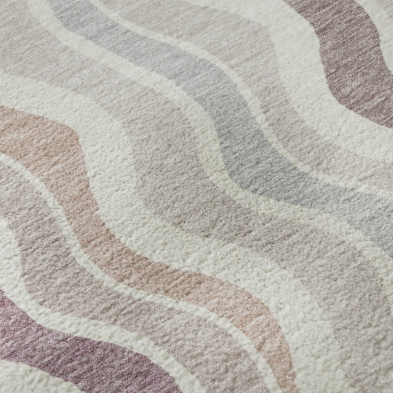 Premium Machine Washable Mayfield AMF2342 Stripes Rug, 2'3" x 7'6" Runner, Blush