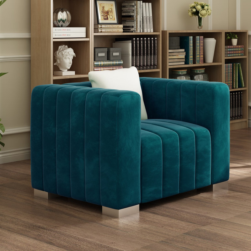 Fauteuil en velours 35,4 po Clifford, Argent argent, Bleu