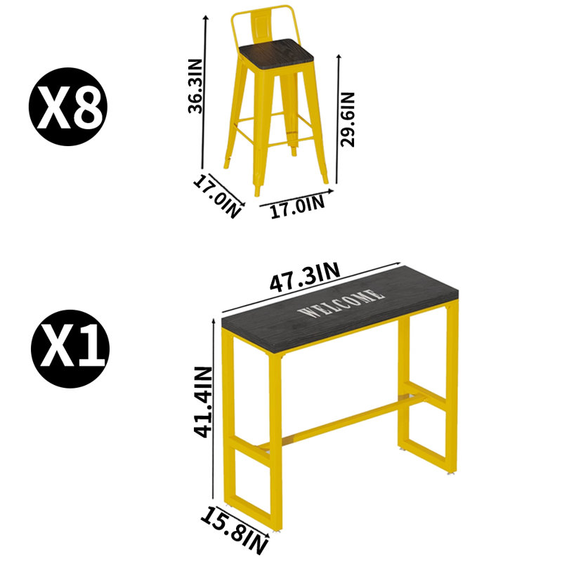 Katence 2 - Person Solid Wood Top Trestle Dining Set, 9 Pieces: Table, 8 Chairs, 41.4"H x 47.3'' L x 15.8'' W