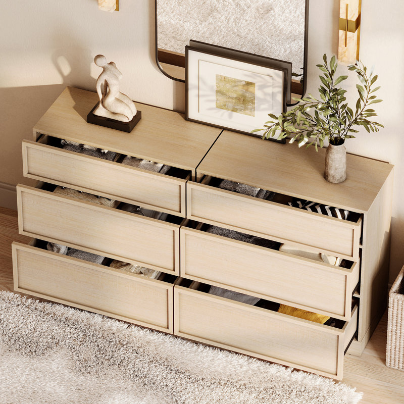 Ensemble de 3 pièces comprenant une commode de 160 cm avec 6 tiroirs et 2 tables de chevet avec 3 tiroirs, idéal pour la chambre à coucher.
