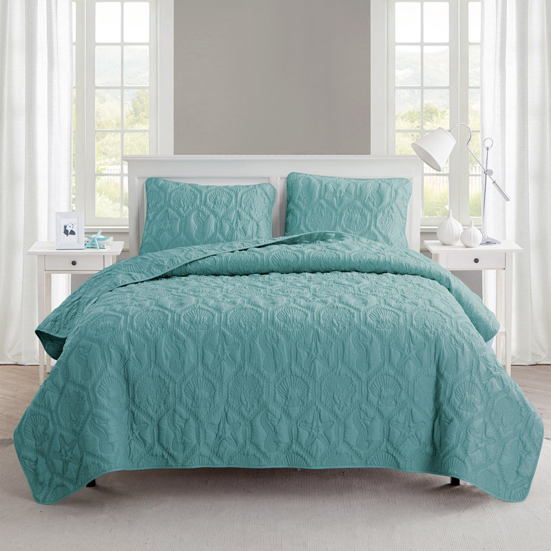 Full Blue Reversible Microfiber Quilt Set