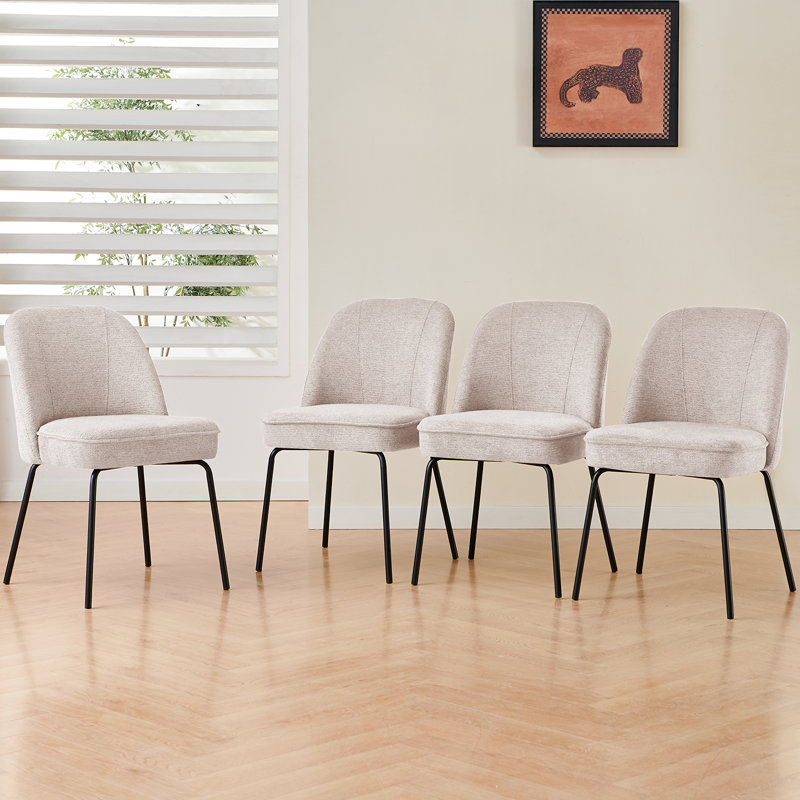 Soft Padded Upholstered Dining Chair with 12cm Thick Seat Cushion, Beige