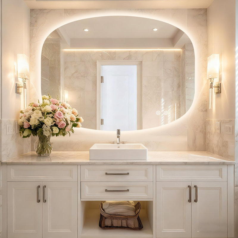 Miroir de salle de bain mural carré ovale à DEL en verre trempé anti-buée - Certifié UL, 30"*40"