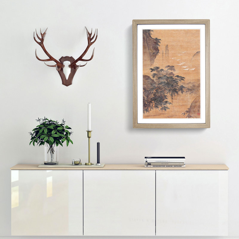 Herons in Autumn by Lu Ji - Picture Frame Art Print, 36cm H x 27cm W x 2cm D, Oak Framed