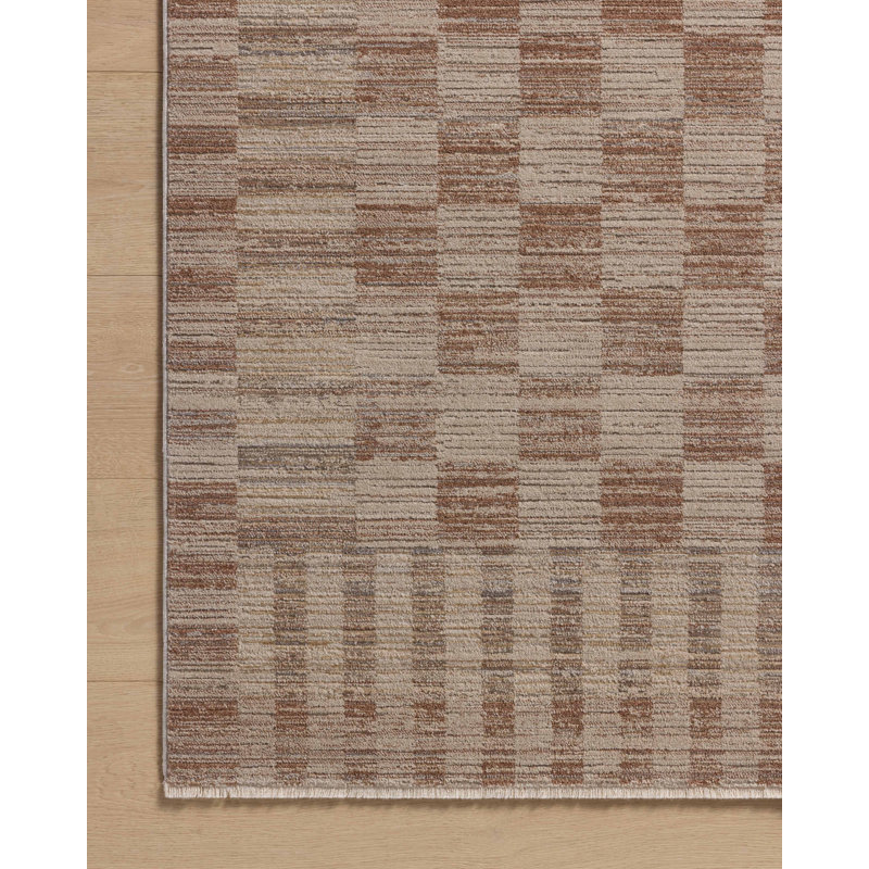Brick and Natural Geometric Wool Area Rug, 7'10" x 10'