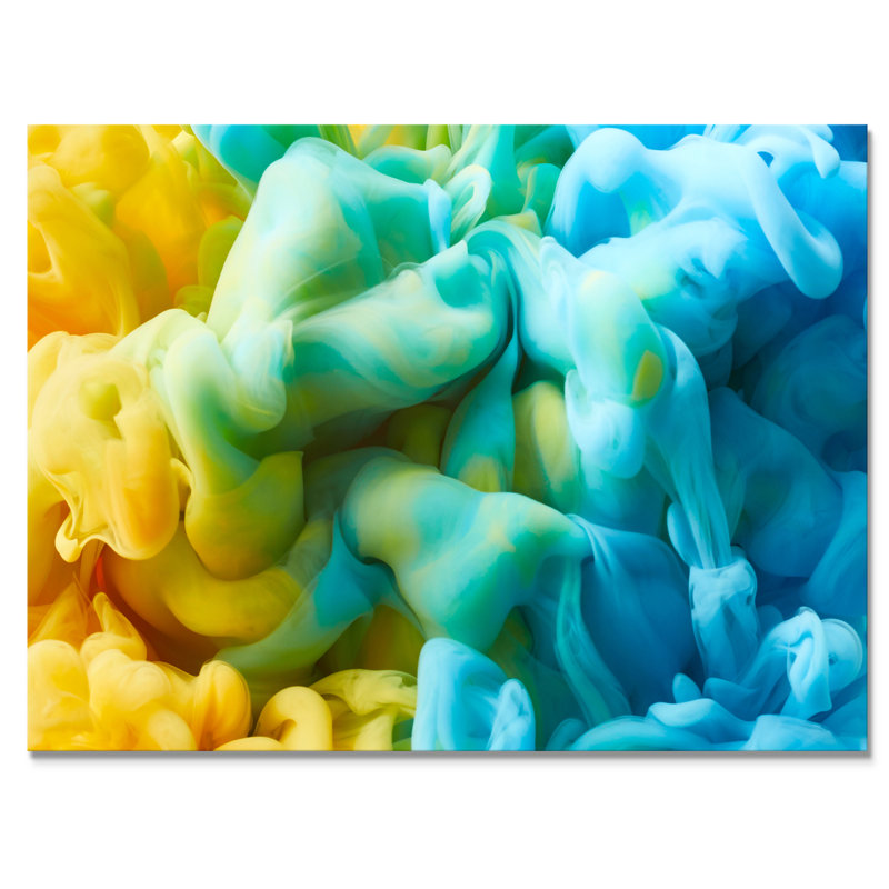 Encre orange et bleue liquide II, reproduction sur toile flottante, H 8 po x l 12 po x P 1 po, Toile tendue