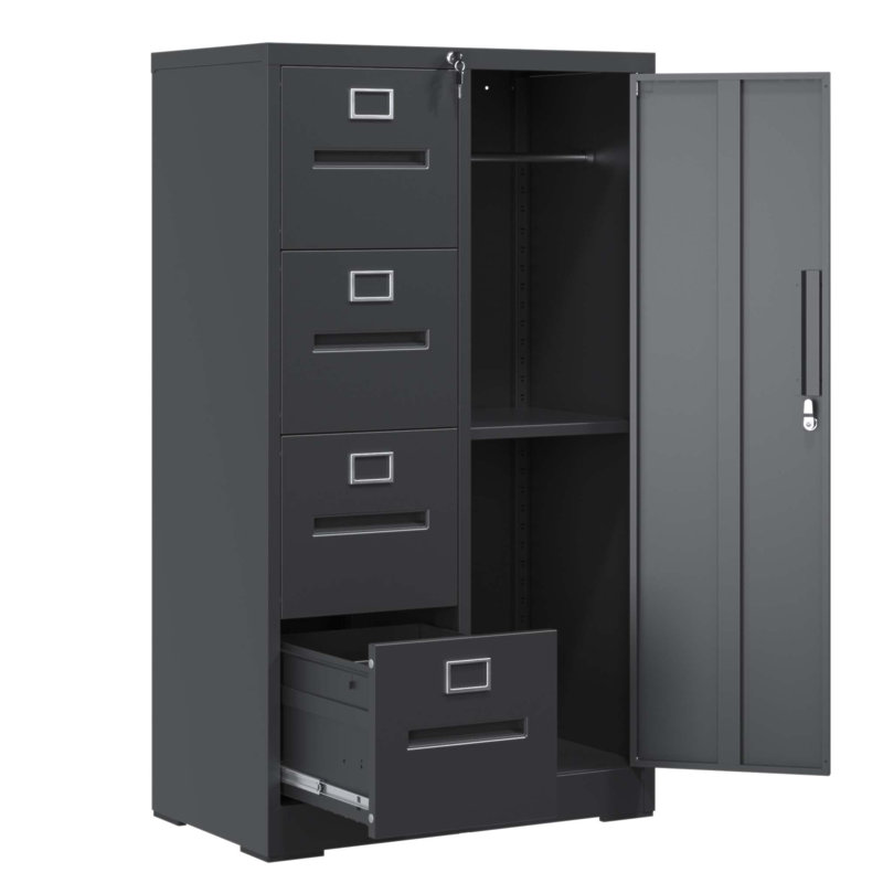 Classeur en métal durable avec serrure, 4 tiroirs et 1 porte, idéal pour la maison et le bureau
