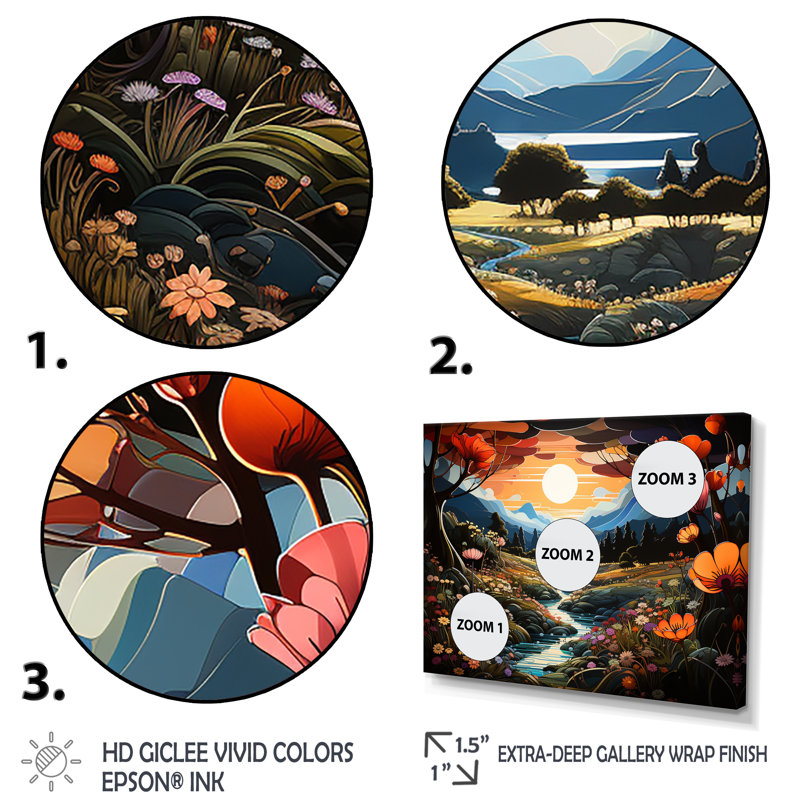 «Yellow Enchanted Meadows Fantasy IV - Art abstrait paysage mural», H 28 po x l 36 po, Toile tendue