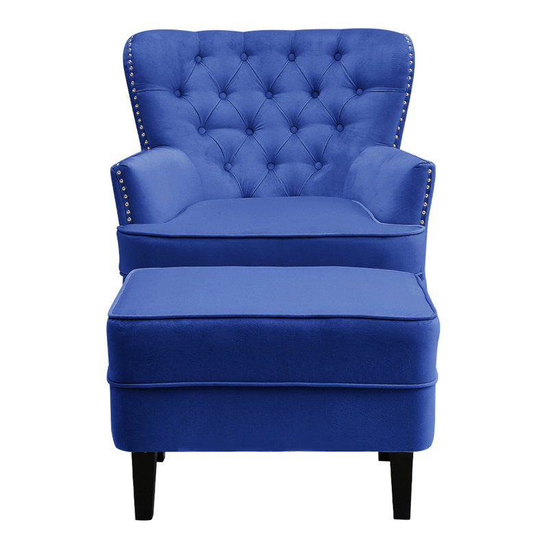 Epp Velvet Armchair with Footstool, Blue