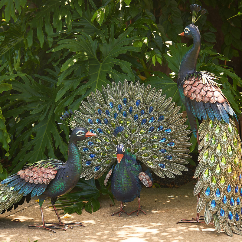 Ensemble de 3 statues de paon Hartline