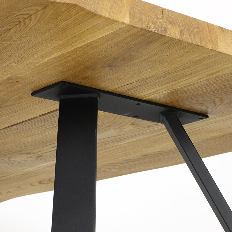 Elspeth Oak Solid Wood Top Metal Base Dining Table, Natural, 80cm W x 200cm L