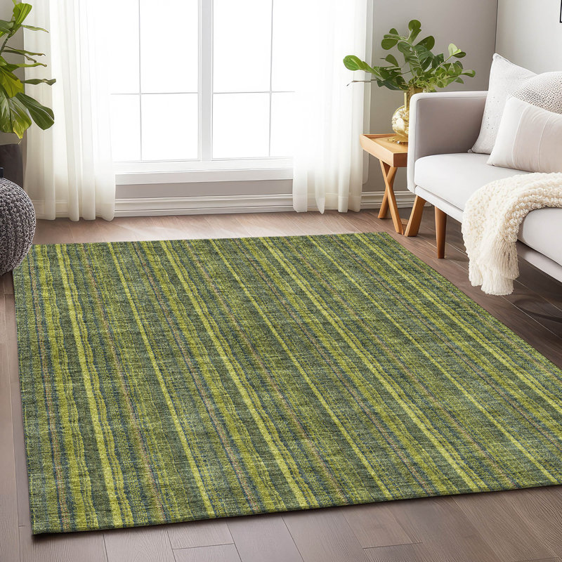 Tapis olive Prisco lavable à la machine de qualité supérieure, Rectangle 10 pi x 14 pi