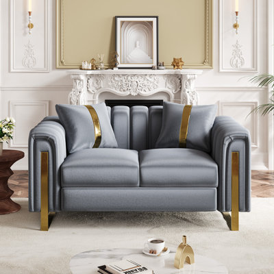  67" Modern Velvet Loveseat with Gradient Effect Gold Accent Arms 