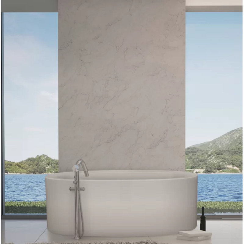 Rodin 72'' L Freestanding Soaking Bathtub, Satin Nickel, Glossy White