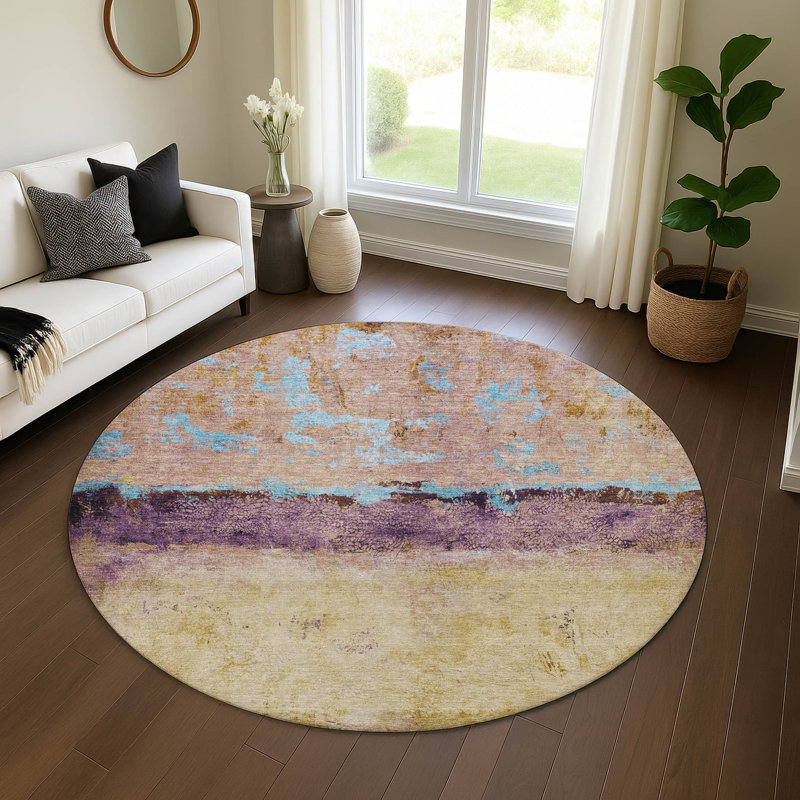 Premium Machine Washable Varroville AMF1716 Abstract Rug, Round 8'