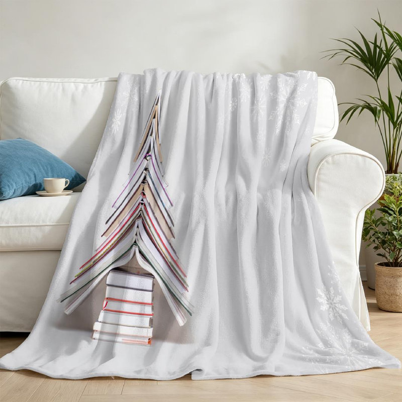 Jeté en flanelle grise ultra douce et grise, impression d'un côté de l'arbre de Noël symbole, Jeté 50 po x 60 po