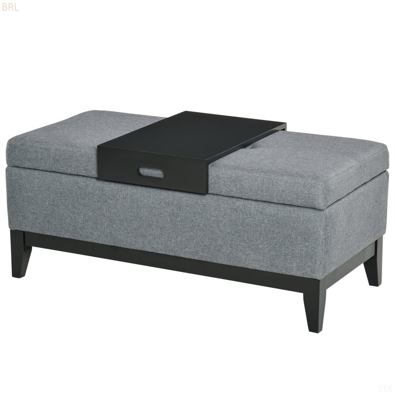 Rectangular Storage Ottoman Bench, Coffee Table Ottoman With Removable Tray, Bench For Bedroom