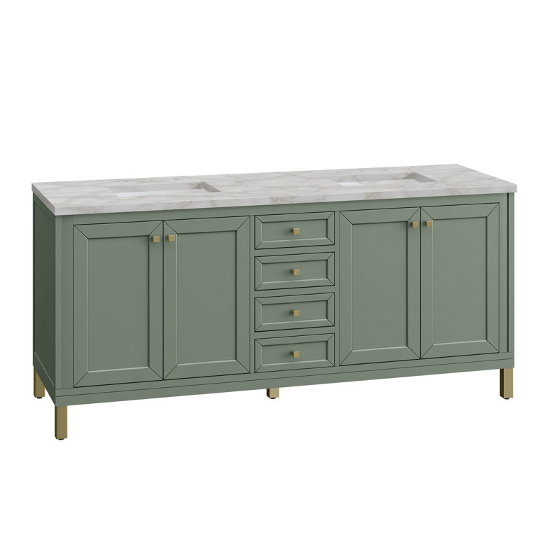 Chicago 72'' W Double Vanity, Smokey Celadon, Victorian Silver, 8" Widespread