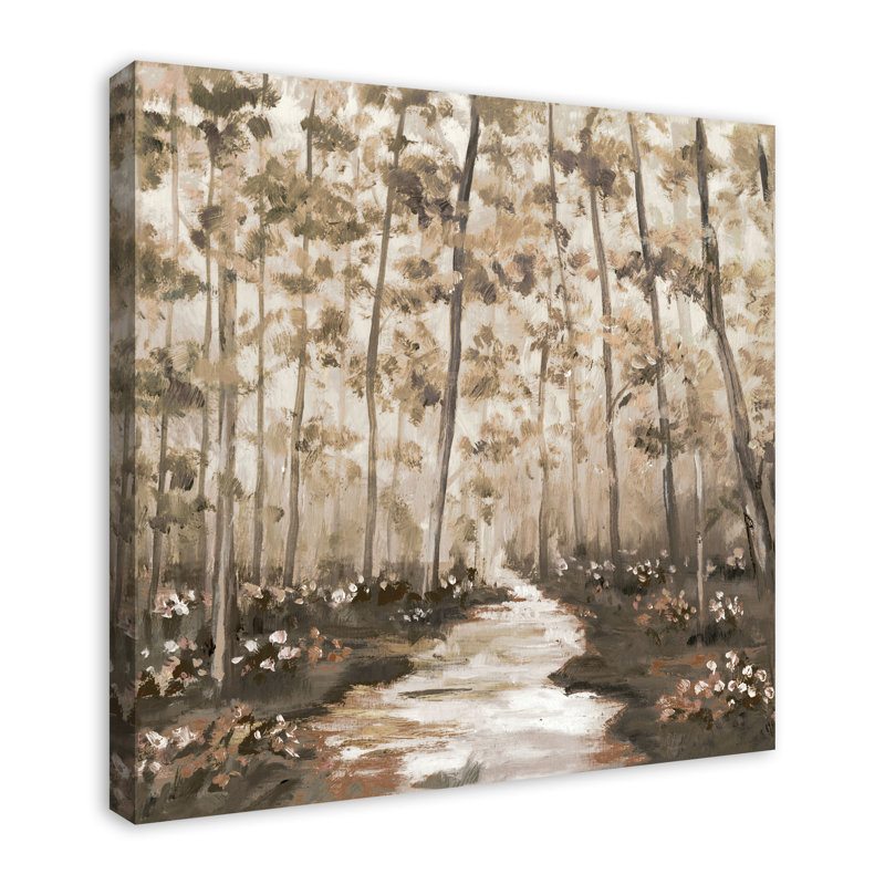 Chemin bordé d'arbres sur toile, H 30 po x l 30 po x P 1,25 po