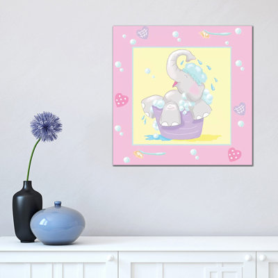 Baby Elephant Bath III 1 Piece Wrapped Canvas Wall Art