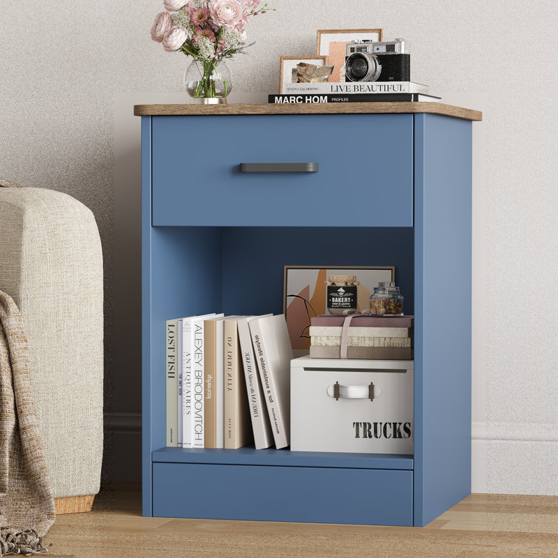 Ignacio 23.6" H Wood Nightstand with Drawer, Gray, Individual