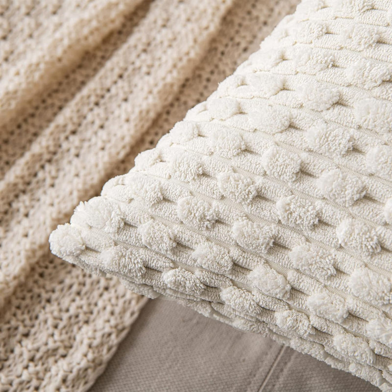 Cozy Throw Pillow Cover 2pcs, White, Square 20"