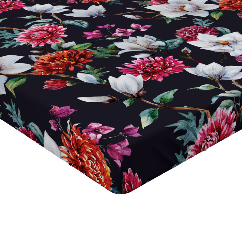 Drap-housse Ambesonne, Framboise, bleu pétrole / floral, Drap-housse de taille double