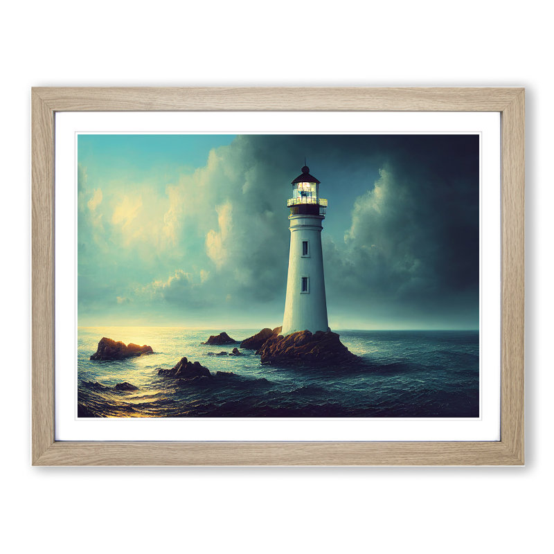 Mesmerising Lighthouse - Single Picture Frame Print, 34cm H x 46cm W x 2cm D, Oak Framed
