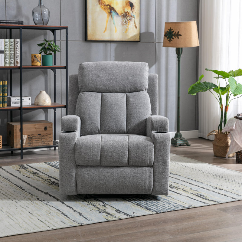3-Position Adjustable Manual Recliner with Cup Holders, Light Grey