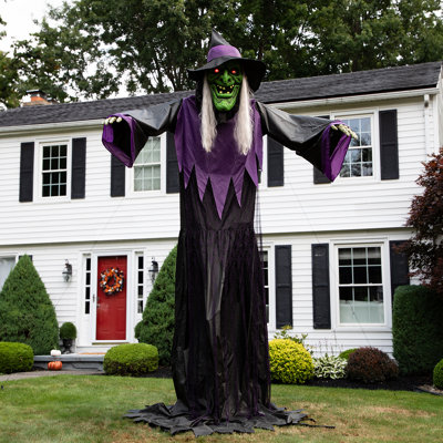 Énorme décoration commerciale d'Halloween pour l'extérieur en forme de sorcière parlante illuminée et animée - 15 pi