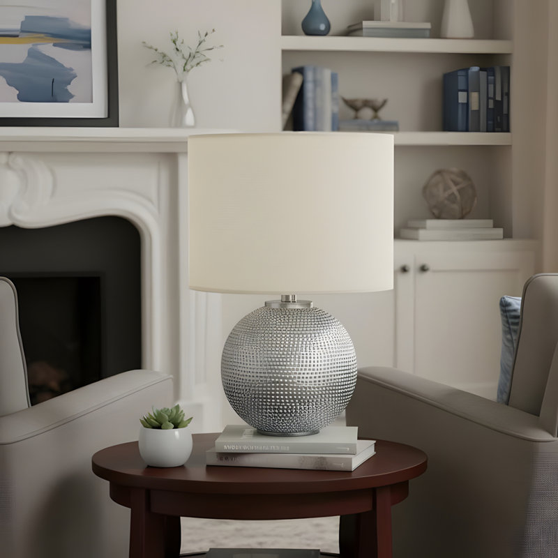 Lighting, 19 po, lampe de table, résine grise, abat-jour ivoire / crème, moderne