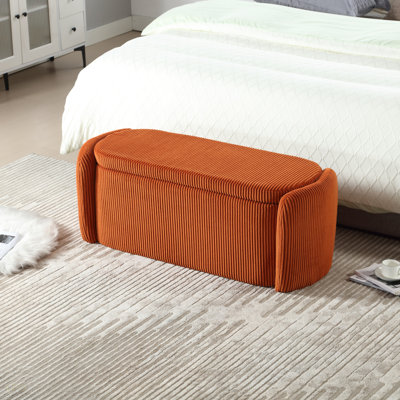 Repose-pieds avec rangement, banc de bout de chambre à coucher, repose-pieds de rangement rembourré en tissu avec charnière de sécurité, repose-pieds rembourré pour l'entrée et banc pour repose-pieds (orange)