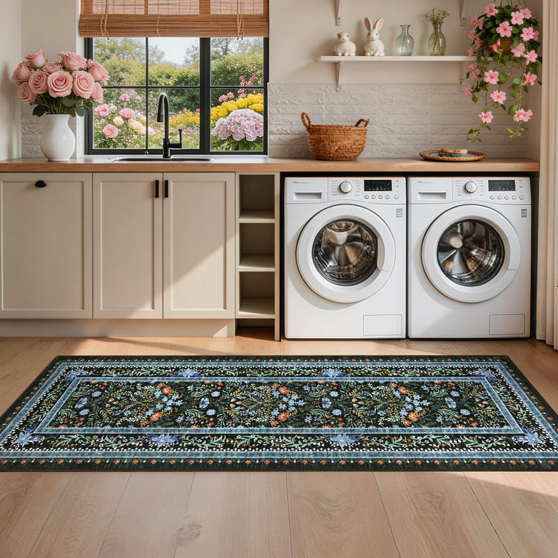 Tapis lavable moderne avec envers antidérapant, Noir, 2 x 6 pi