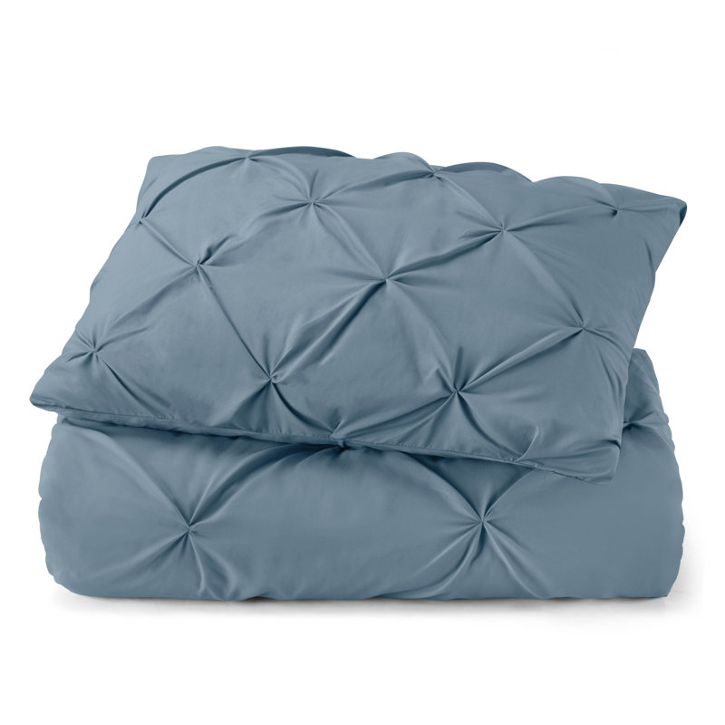 Double Brushed Pleated Duvet Cover Set, Blue Heaven, Twin Duvet Cover + 1 Standard Pillowcase