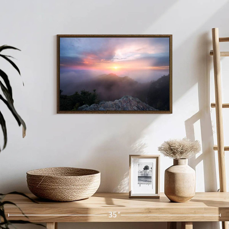 Paysage de Great Smoky Mountain, 19 po x 13 po, Cadre flottant noyer