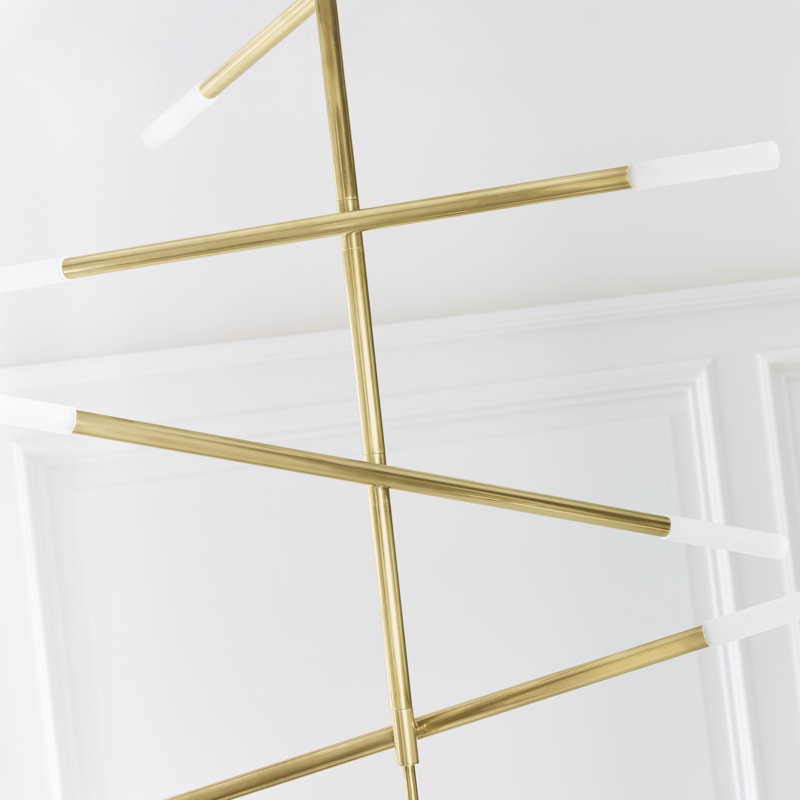 Kelly Wearstler Rousseau Large Articulating Chandelier, 47.5" H x 48" W x 3" D, Etched Crystal, Antique-Burnished Brass