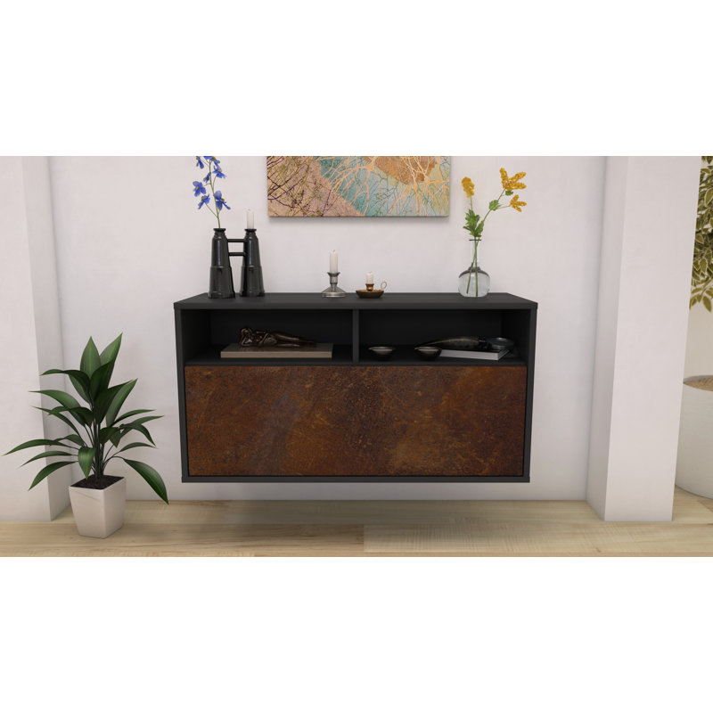 Loyne Unfinished Floating TV Stand, Black/Brown
