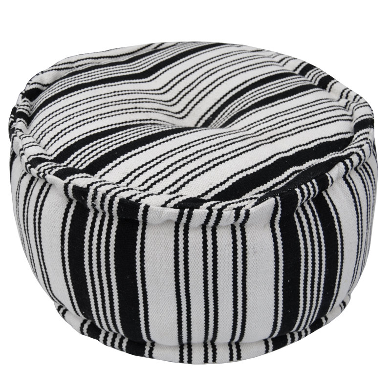 Upholstered Pouf, White/ Black