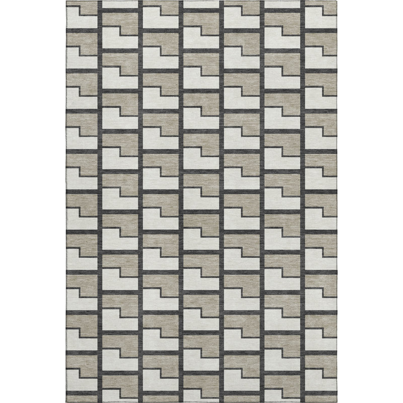 Premium Machine Washable Mayfield AMF2416 Geometric Rug, Ivory, 9' x 12'