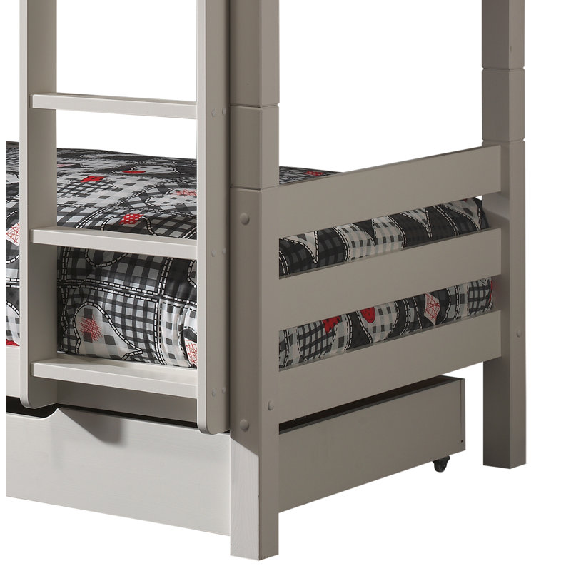 Pino European Single (90 X 200 Cm) Bunk Bed with Storage Included with Built-in Ladder Included, White